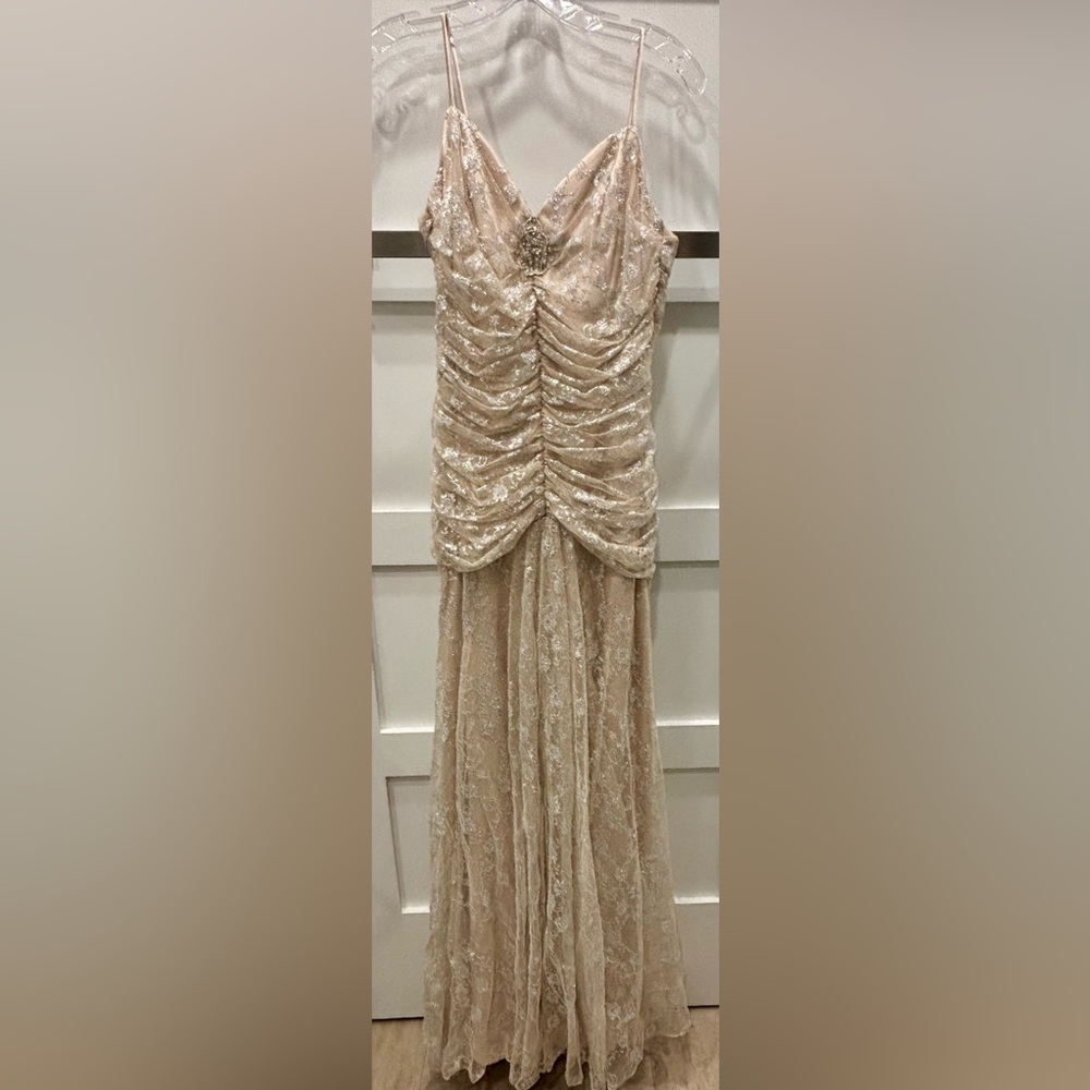 Vintage Jessica McClintock Gold Lace & Satin Gown